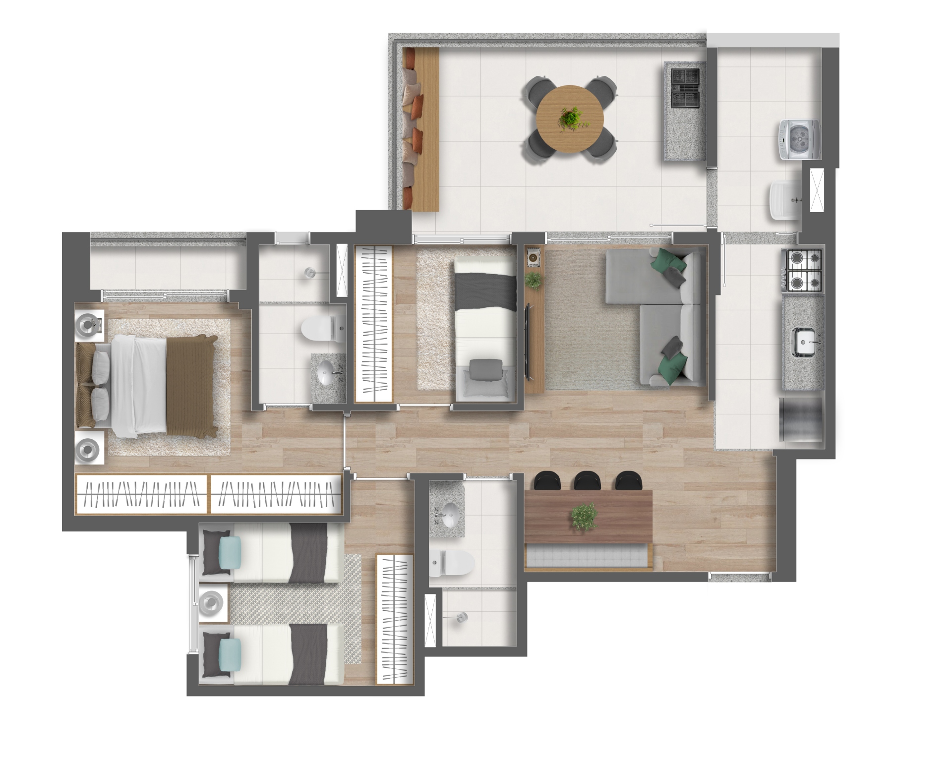 Planta 78m² | 2 dorms. e 1 suíte