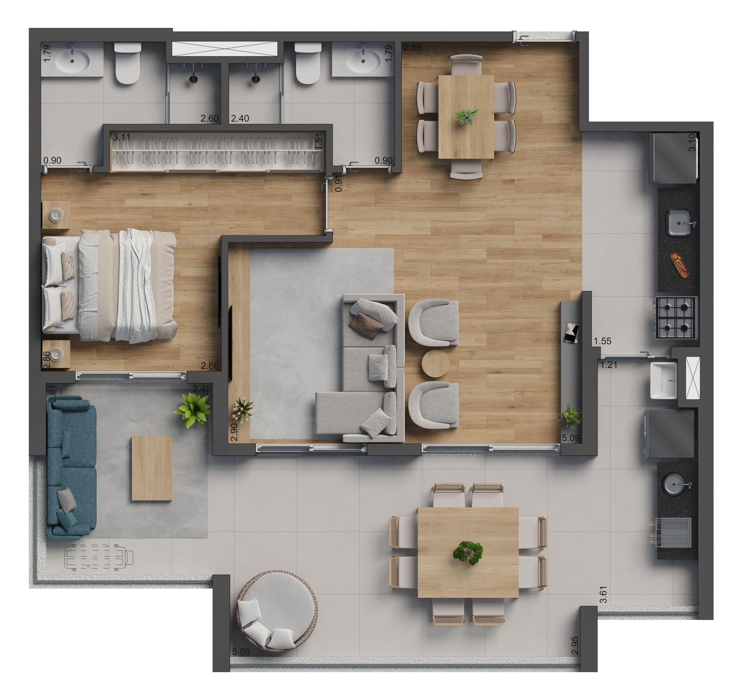 Planta Tipologia 04 - 82m² - Sala ampliada -HR00