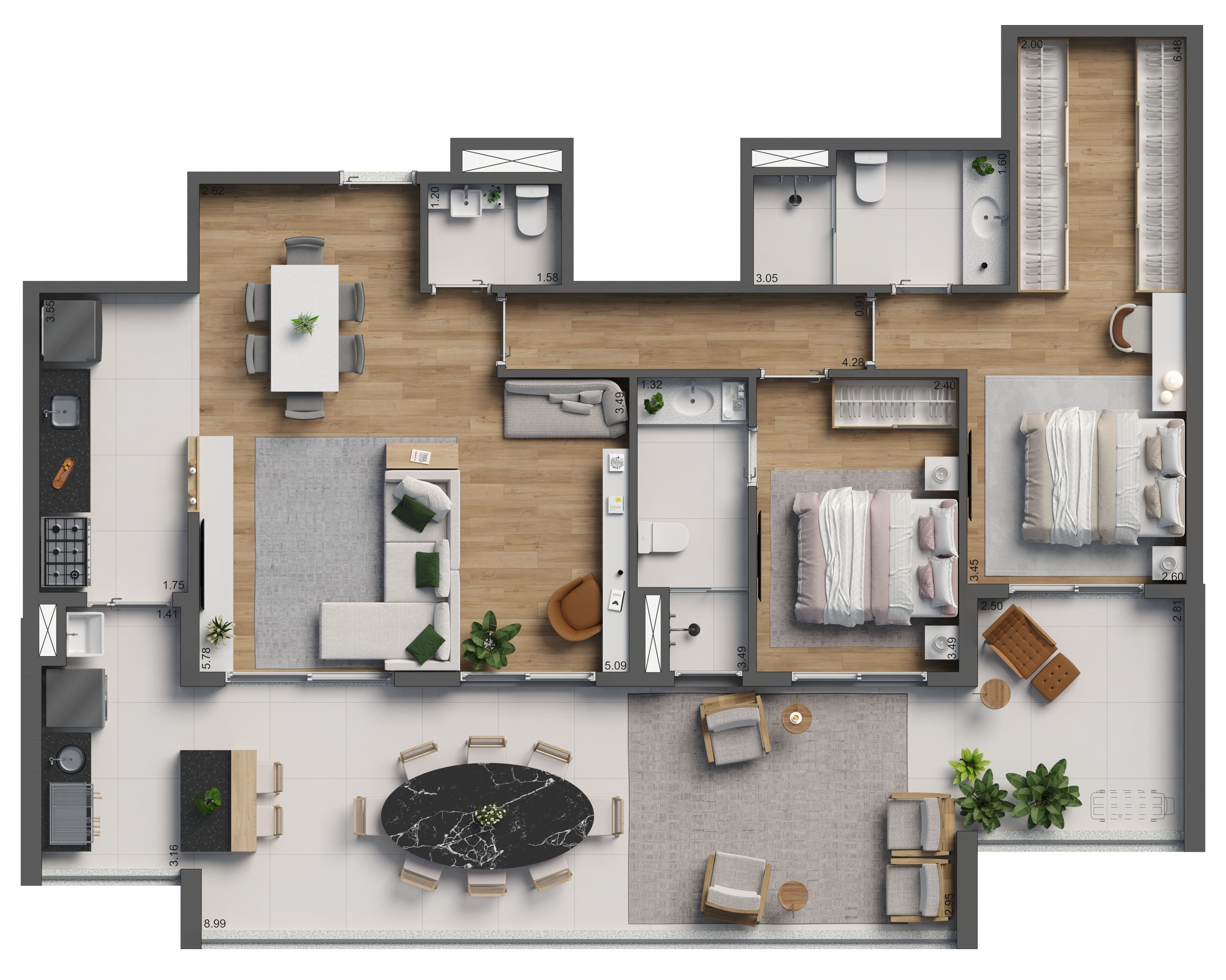 Planta Tipologia 05 - 122m² - Sala ampliada -HR00