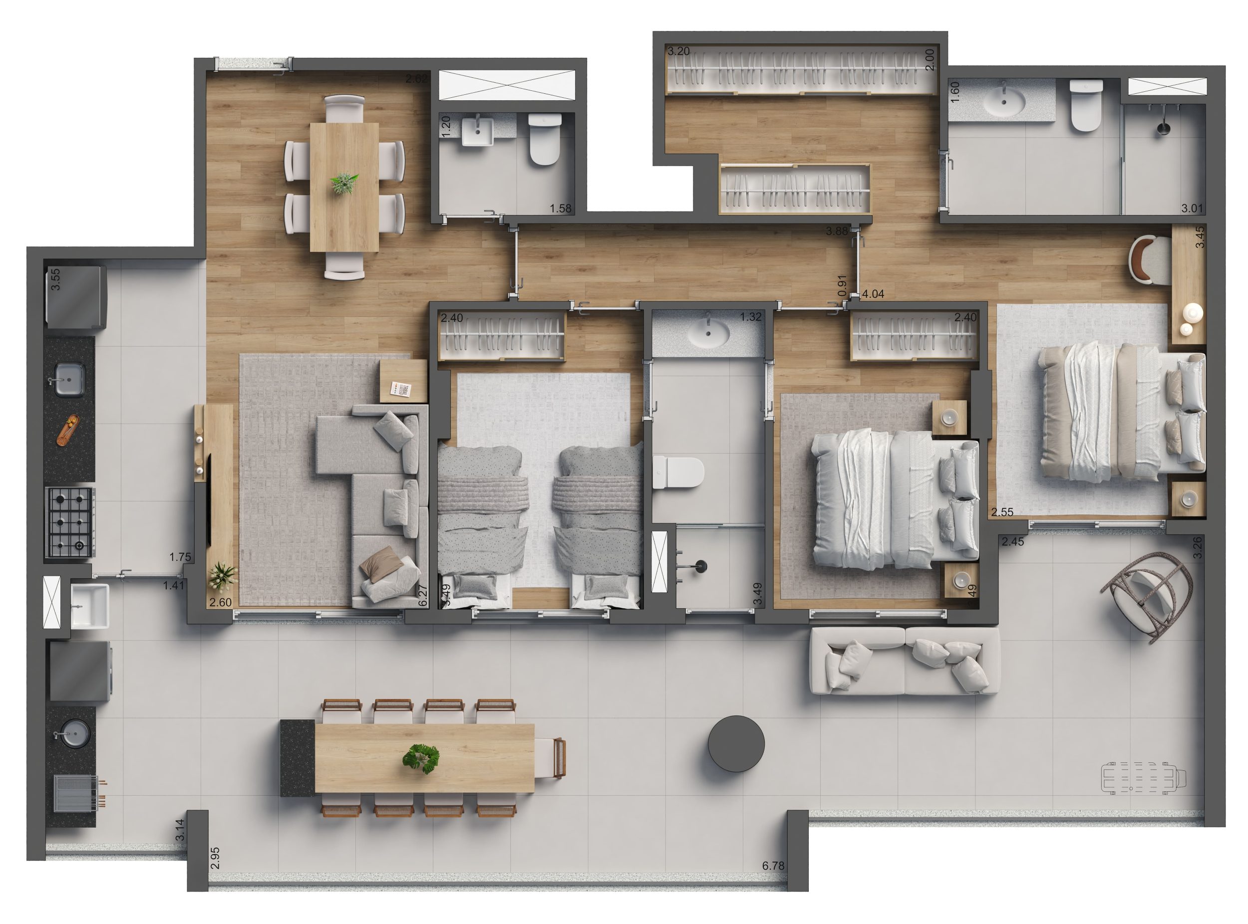 Planta Tipologia 06 - 123m² - Padrão -HR00