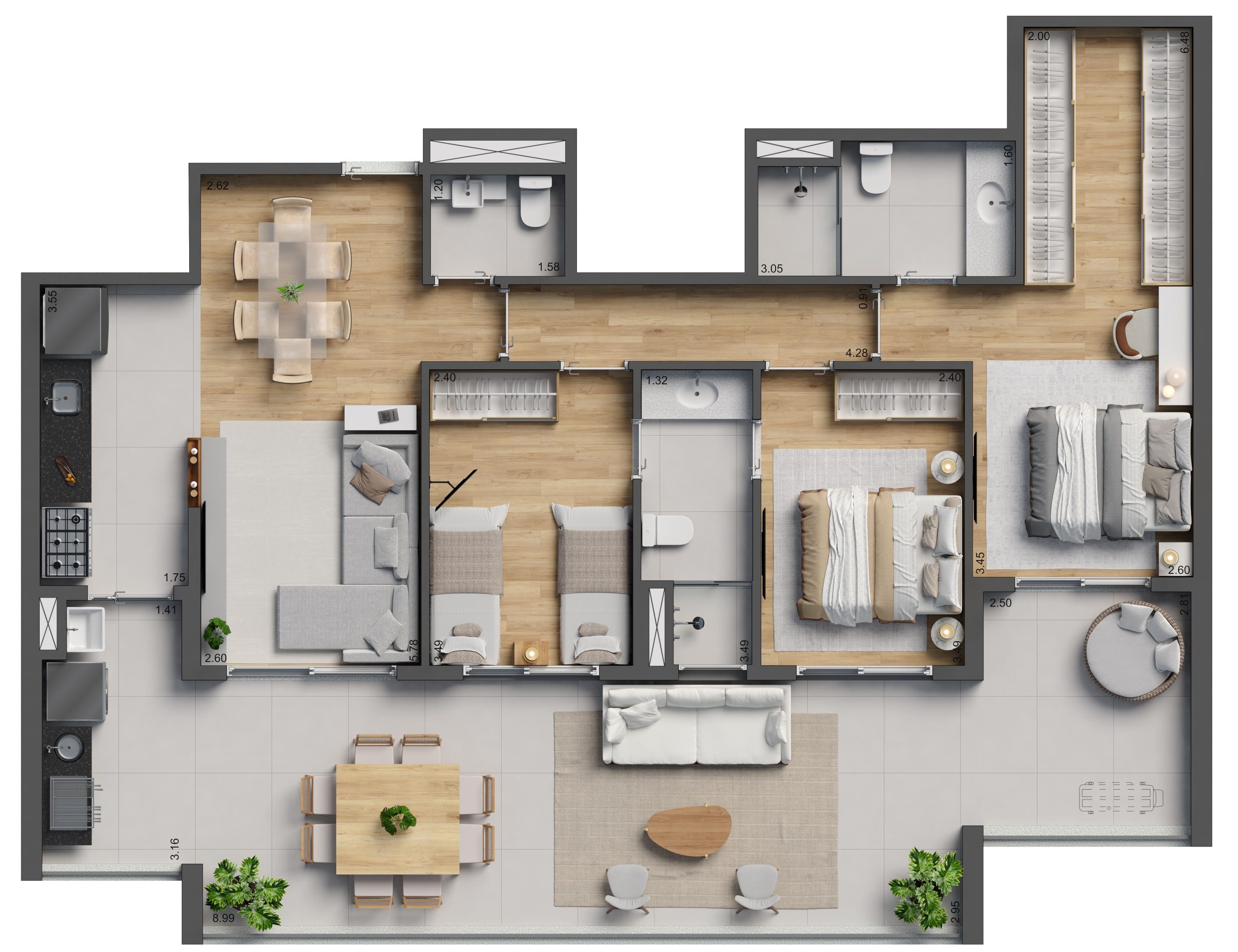 Planta Tipologia 05 - 122m² - Padrão-HR00