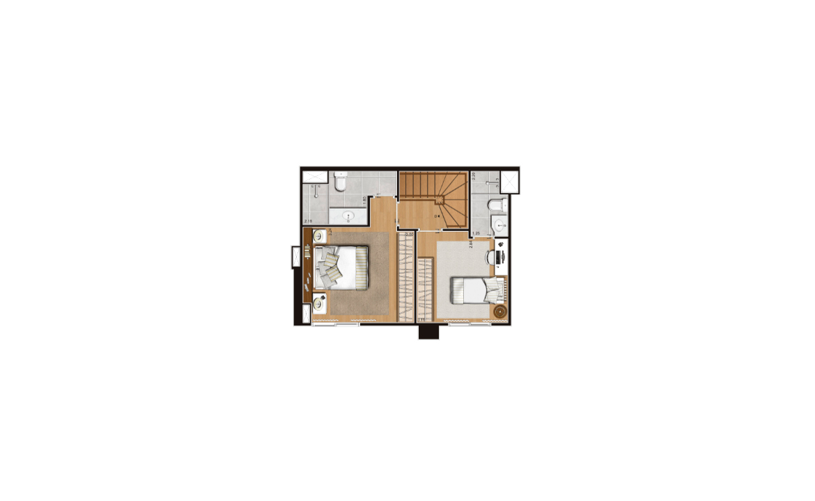 Planta 87m² Duplex Superior Planta 87m² Duplex Inferior | 2 suítes